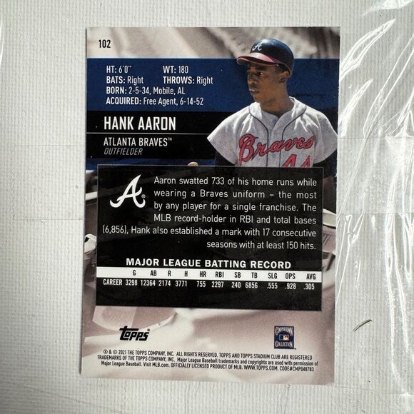 2021 Stadium Club Base Hank Aaron 102 - Picture 3 of 3